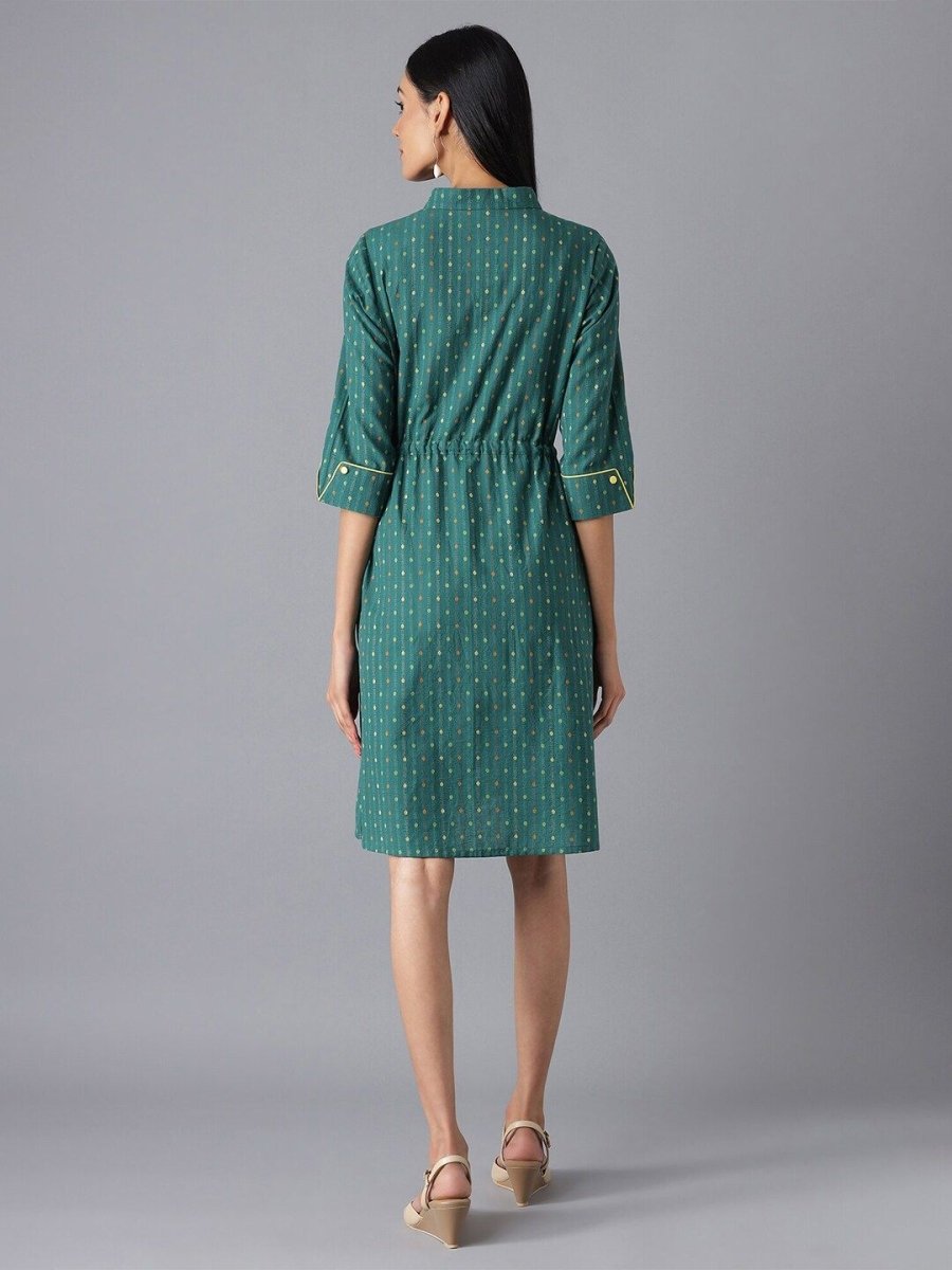 AURELIA Green Printed Pure Cotton A-Line Dress