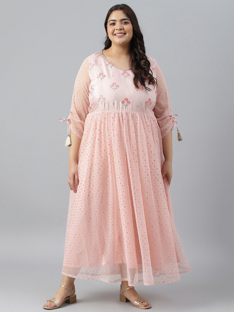 AURELIA Plus Size Floral Embroidered Chiffon Maxi Fit & Flare Dress - Distacart
