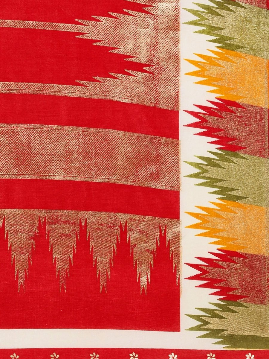 Anouk Off White & Red Abstract Woven Design Zari Silk Blend Bagru Saree - Distacart