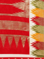 Thumbnail for Anouk Off White & Red Abstract Woven Design Zari Silk Blend Bagru Saree - Distacart