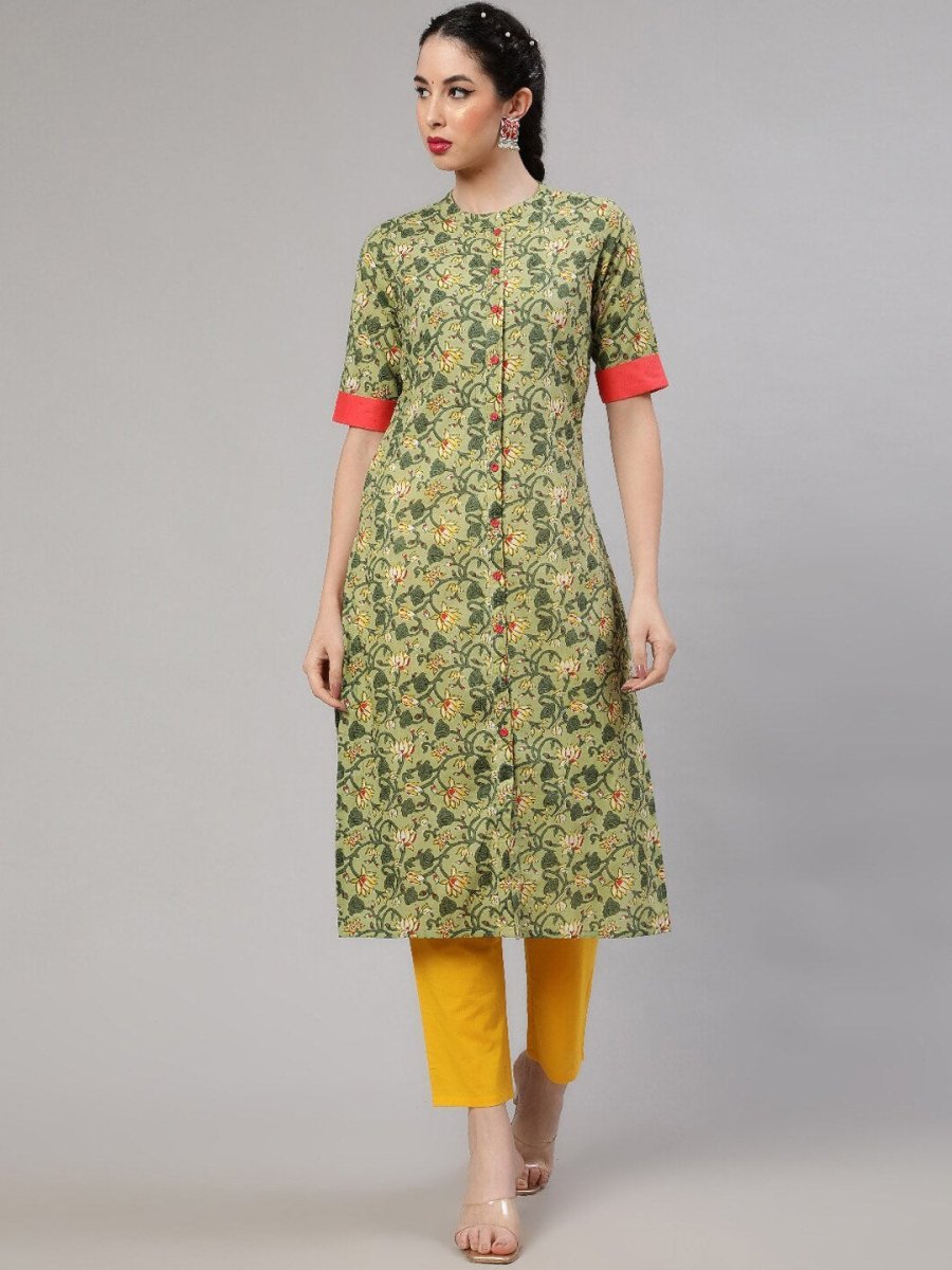 Aks Floral Printed Regular Pure Cotton Kurta With Trousers - Distacart
