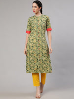 Thumbnail for Aks Floral Printed Regular Pure Cotton Kurta With Trousers - Distacart