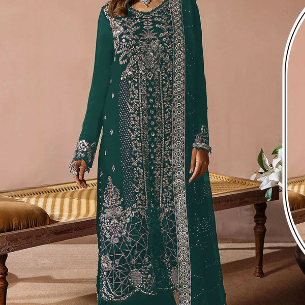 Anaita Teal Velvet Suit with Embroidery Sequence Work