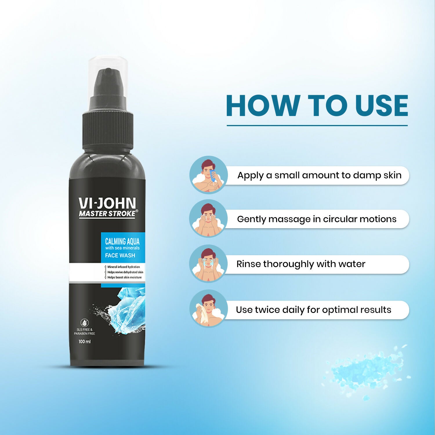 VI-JOHN Master Stroke Calming Aqua Face Wash Deep Hydration And Clearer Skin For All Skin Type