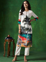 Thumbnail for Sangria Abstract Printed Straight Kurta With Trouser