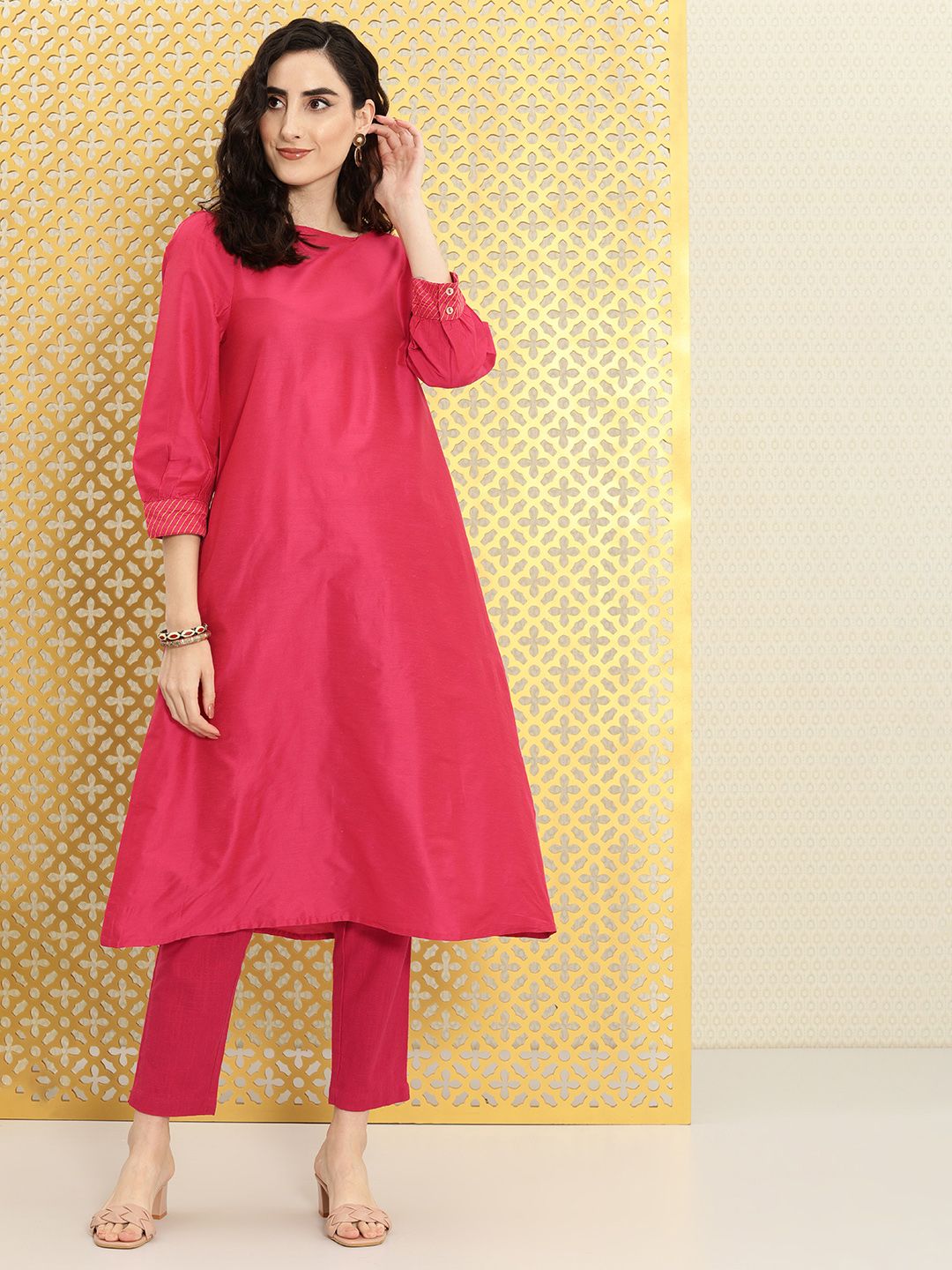 Ode by House of Pataudi Women Fuchsia Pink Solid Rozana Kurta - Distacart