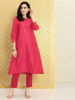 Thumbnail for Ode by House of Pataudi Women Fuchsia Pink Solid Rozana Kurta - Distacart