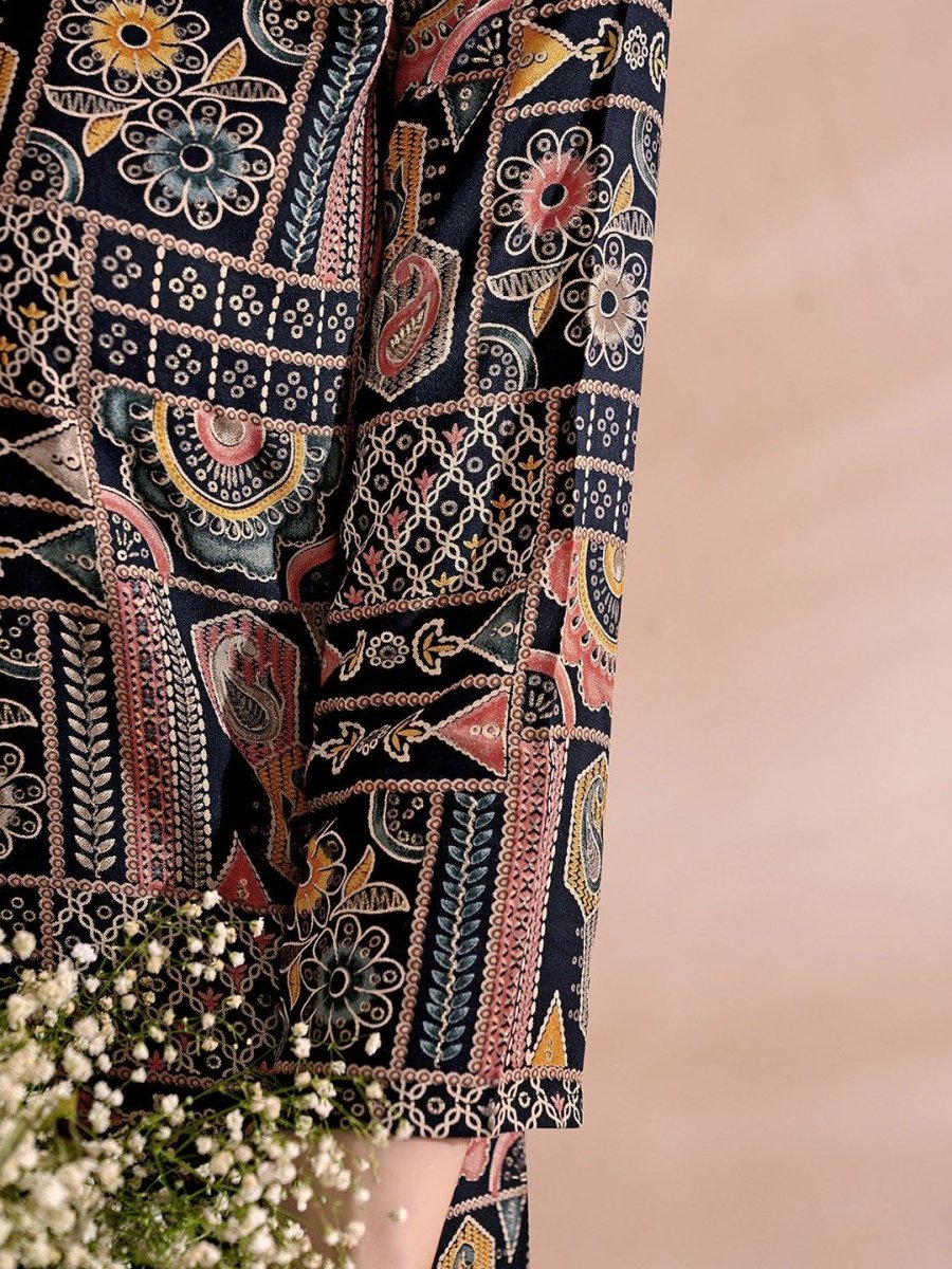Anouk Black Ethnic Motifs Printed Mandarin Collar Kurta