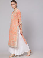 Thumbnail for Aks Floral Printed Round Neck Cotton Straight Kurta - Distacart