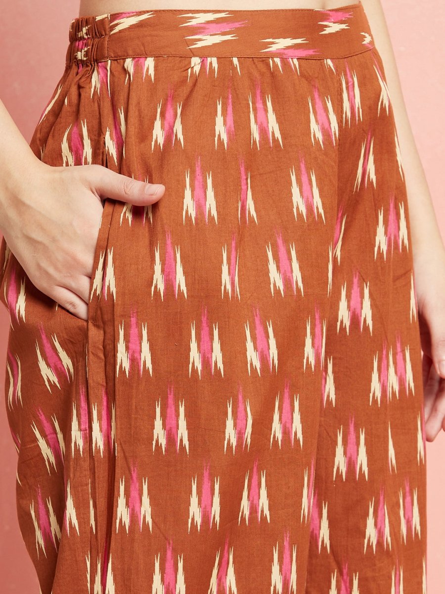 Aks Ikat Printed Pure Cotton Straight Kurta With Palazzos - Distacart