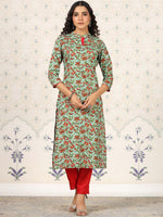 Thumbnail for Ode by House of Pataudi Green Floral Printed Straight Kurta - Distacart