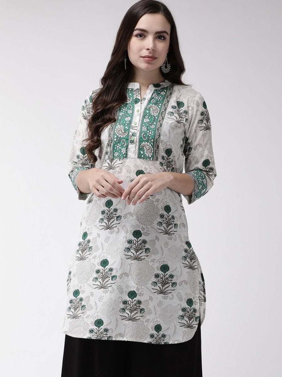 Anouk Off White Ethnic Motifs Printed Mandarin Collar Cotton Straight Kurta - Distacart