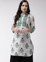 Thumbnail for Anouk Off White Ethnic Motifs Printed Mandarin Collar Cotton Straight Kurta - Distacart