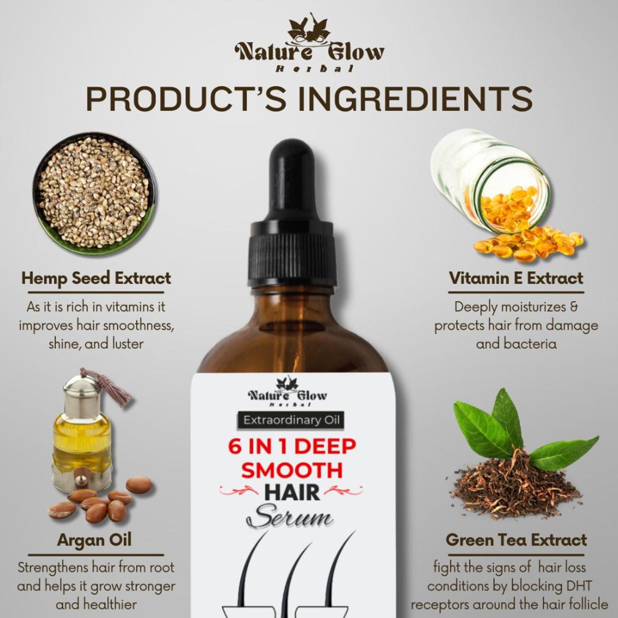 Nature Glow Herbal 6-In-1 Deep Smooth Hair Serum - Distacart