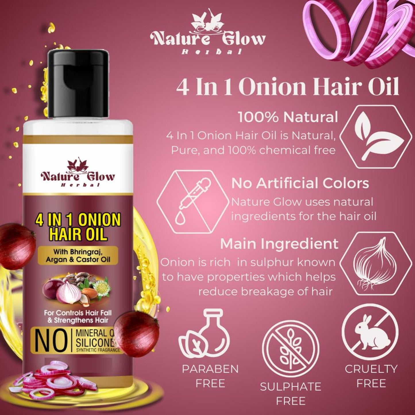 Nature Glow Herbal 4-In-1 Onion Hair Oil - Distacart