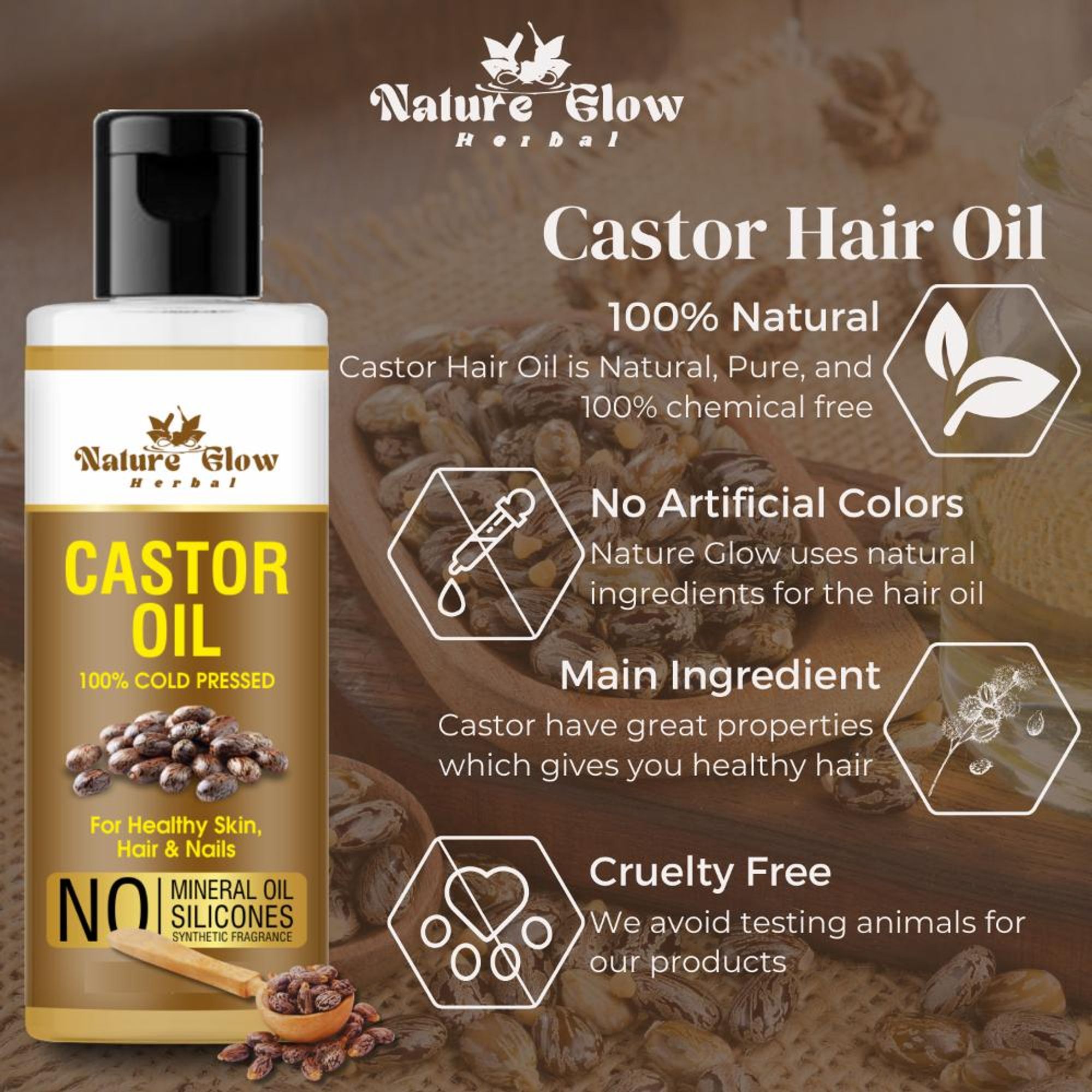 Nature Glow Herbal Cold Pressed 100% Pure Castor Arandi Oil - Distacart