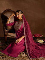 Thumbnail for Indo Era Red Floral Embroidered Regular Kurta with Trousers & Dupatta