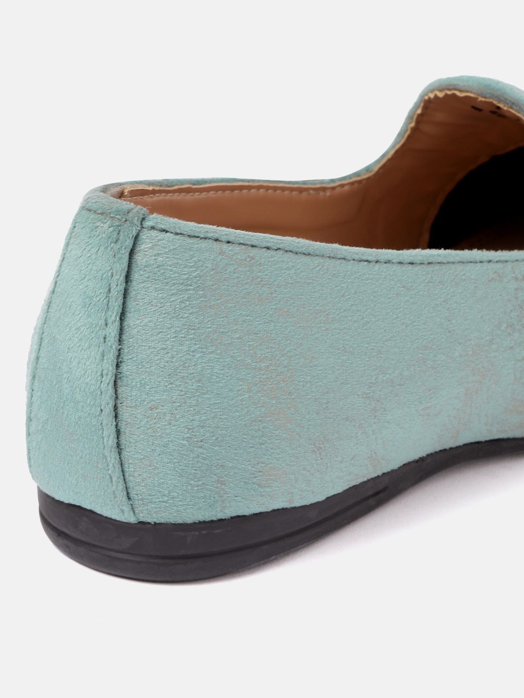 House of Pataudi Men Mint Green & Beige Embroidered Handcrafted Slip-Ons