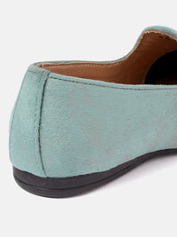 Thumbnail for House of Pataudi Men Mint Green & Beige Embroidered Handcrafted Slip-Ons