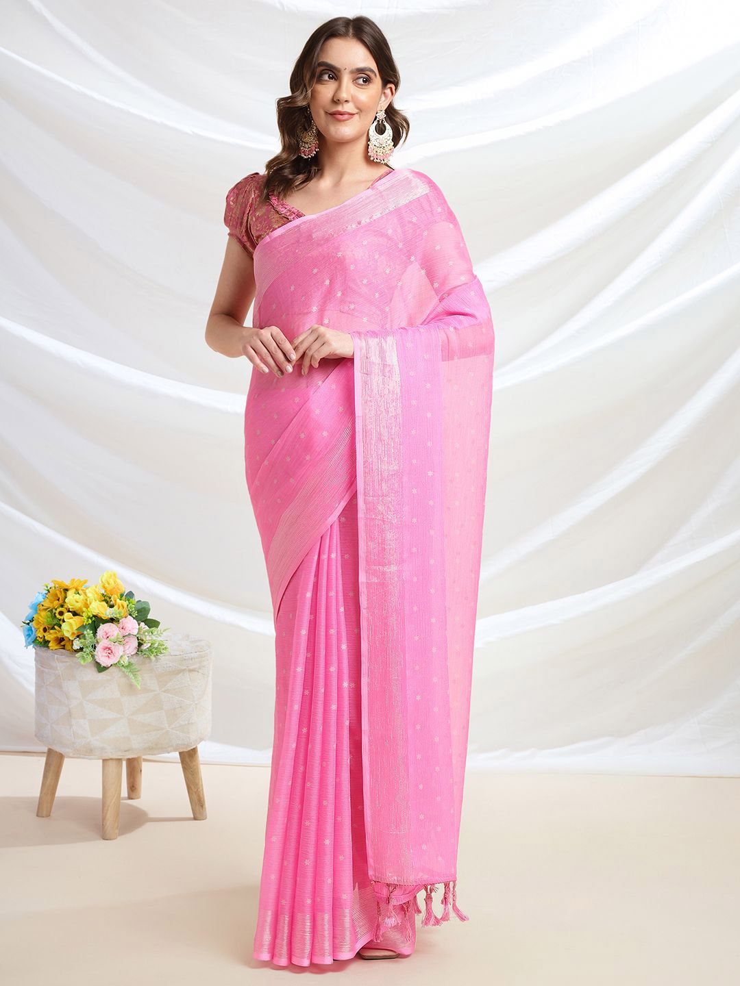 Mitera Floral Woven Design Ready to Wear Saree - Distacart