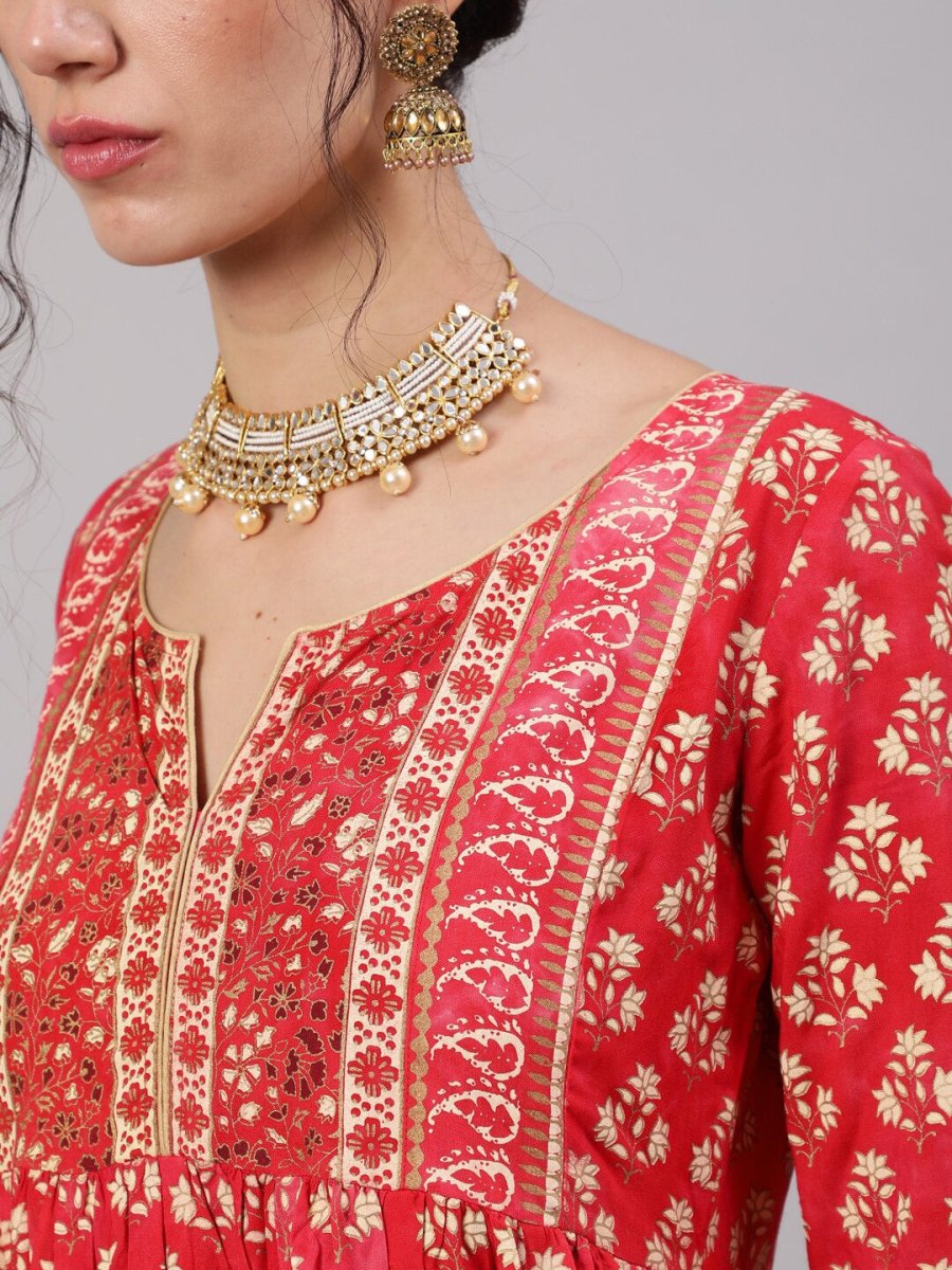 Aks Ethnic Motifs Printed Cotton Anarkali Kurta - Distacart