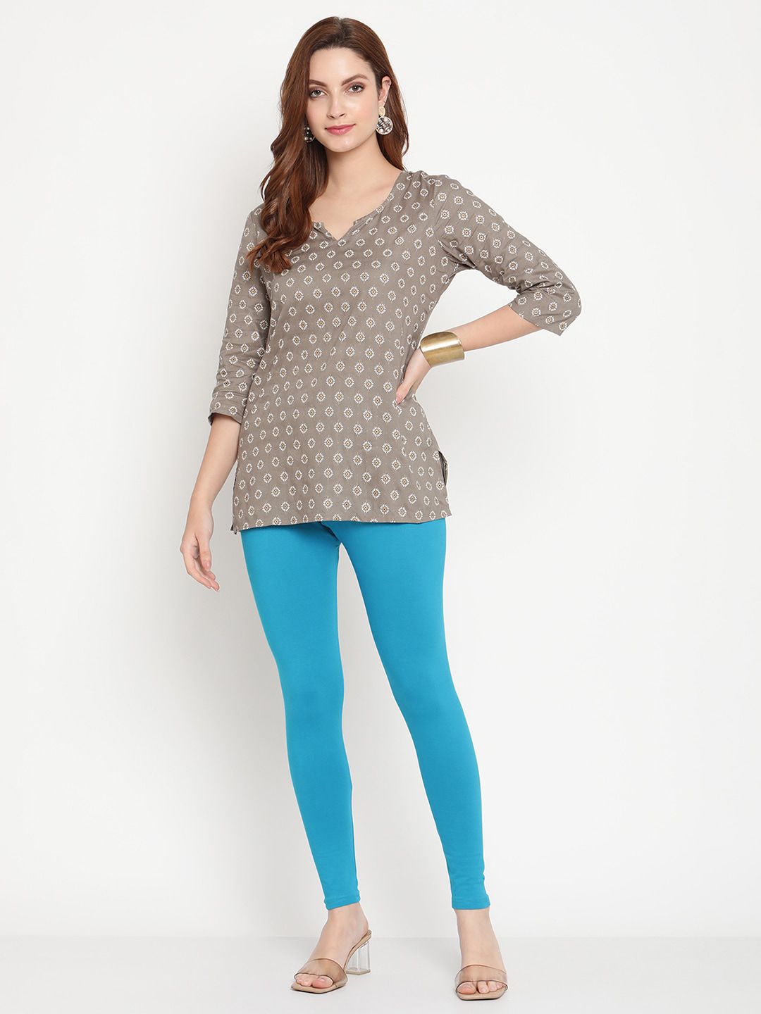 TAG 7 Women Pack of 2 Blue & Green Solid Comfort-Fit Ankle-Length Leggings - Distacart