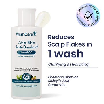 WishCare Hydrating AHA BHA Anti Dandruff Shampo-Reduces Flakes & Itchiness-100% Dandruff Reduction