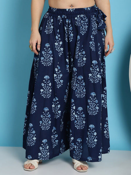 TAG 7 Plus Size Ethnic Motifs Block Printed Pure Cotton Flared Ethnic Palazzo - Distacart