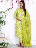 Thumbnail for Swasti Floral Printed Sequinned Pure Cotton Straight Kurta With Trousers & Dupatta - Distacart