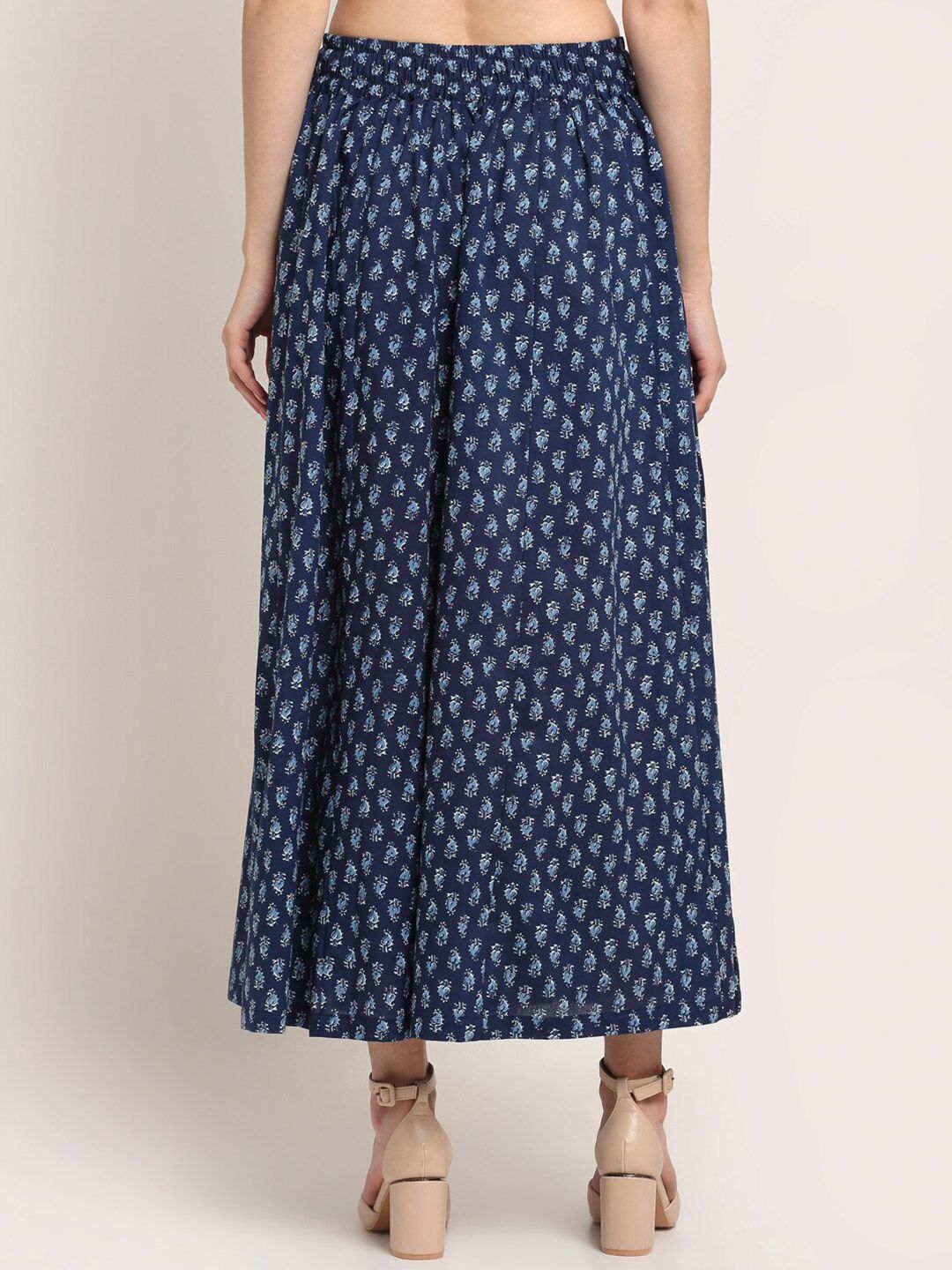 TAG 7 Women Navy Blue Ethnic Motifs Printed Flared Cotton Ethnic Palazzos