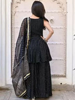Thumbnail for Kalini Geometric Printed Round Neck A-line Kurti with Sharara Dupatta