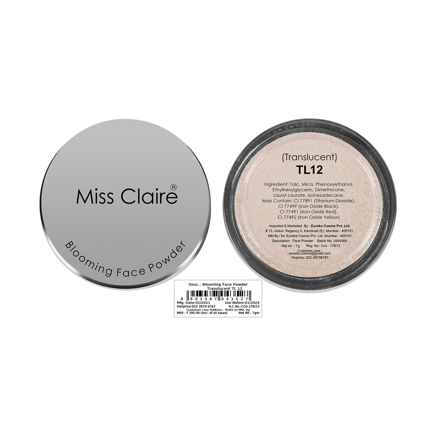 Miss Claire Blooming Face Powder - Translucent Tl12 - Distacart