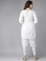 Thumbnail for ADA Women White Cotton Sustainable Hand Embroidered Chikankari A-line Handloom Kurta & Dhoti Pants - Distacart
