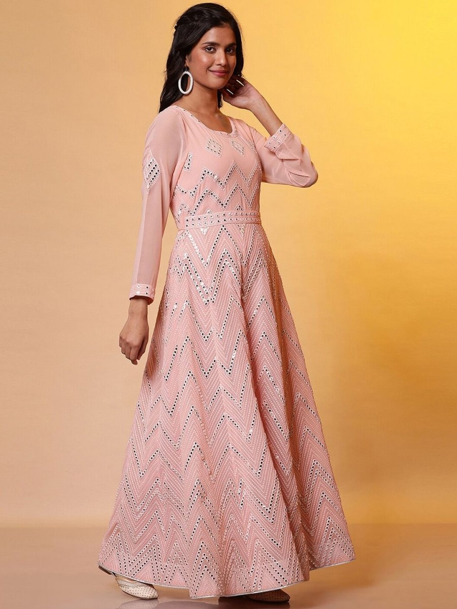 AURELIA Aurelia Embellished Mirror Work Georgette Maxi Ethnic Dress With Dupatta