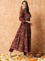 Thumbnail for Kalini Floral Printed Empire Thread Work Anarkali Kurta & Trousers With Dupatta - Distacart