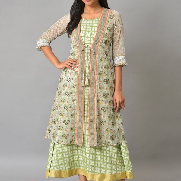 AURELIA Checked Layered Ethnic Dress - Distacart