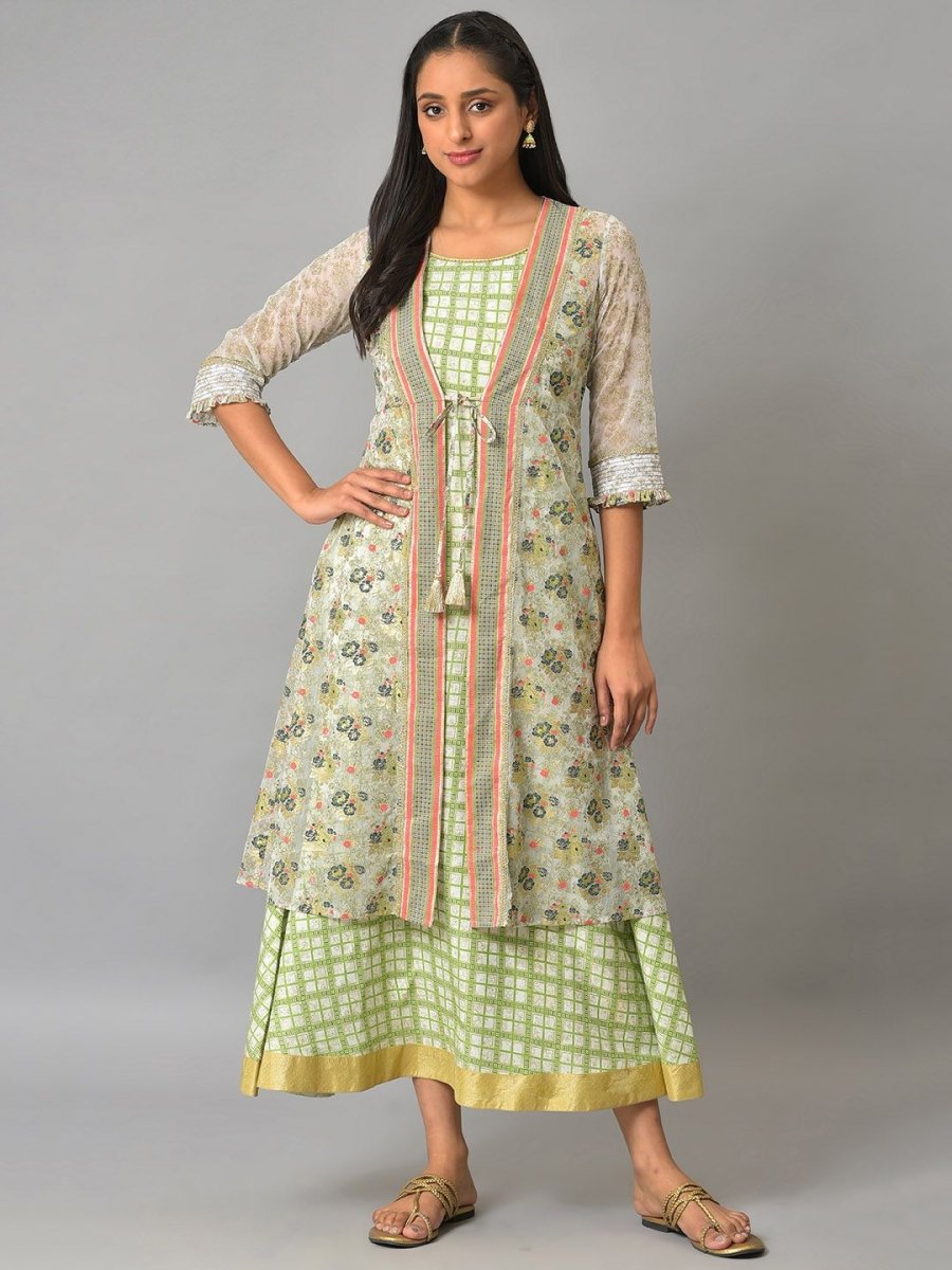 AURELIA Checked Layered Ethnic Dress - Distacart