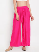 Thumbnail for TAG 7 Women Pack Of 2 White & Pink Solid Flared Palazzos