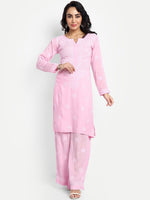 Thumbnail for ADA Floral Embroidered Round Neck Long Sleeve Regular Chikankari Kurta With Palazzos - Distacart