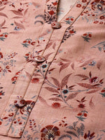 Thumbnail for All About You Women Dusty Pink Floral Block Print Chanderi Silk Blend Straight Kurta - Distacart
