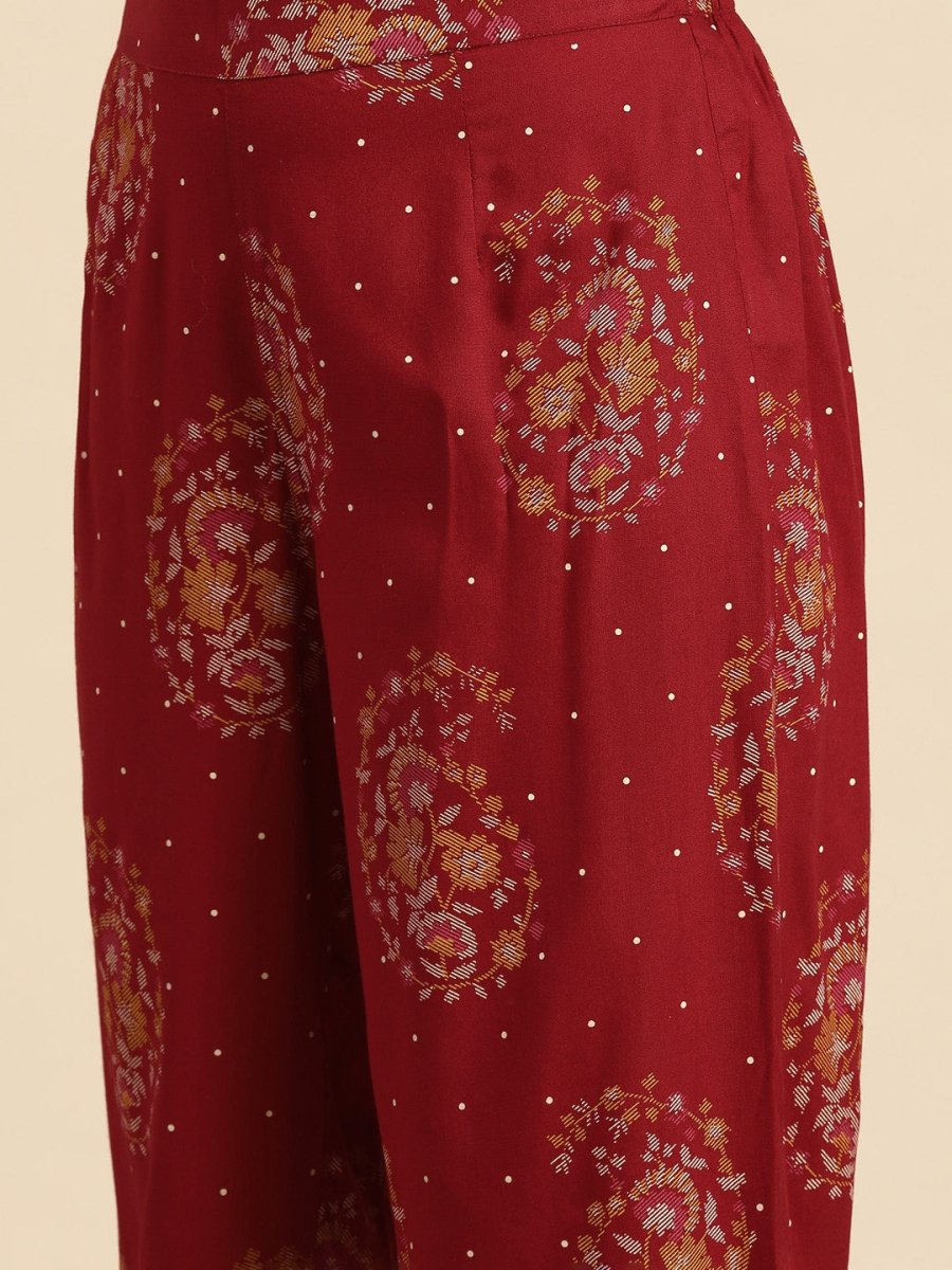 Anouk Women Paisley Printed Pleated High-Low Kurta with Trousers - Distacart