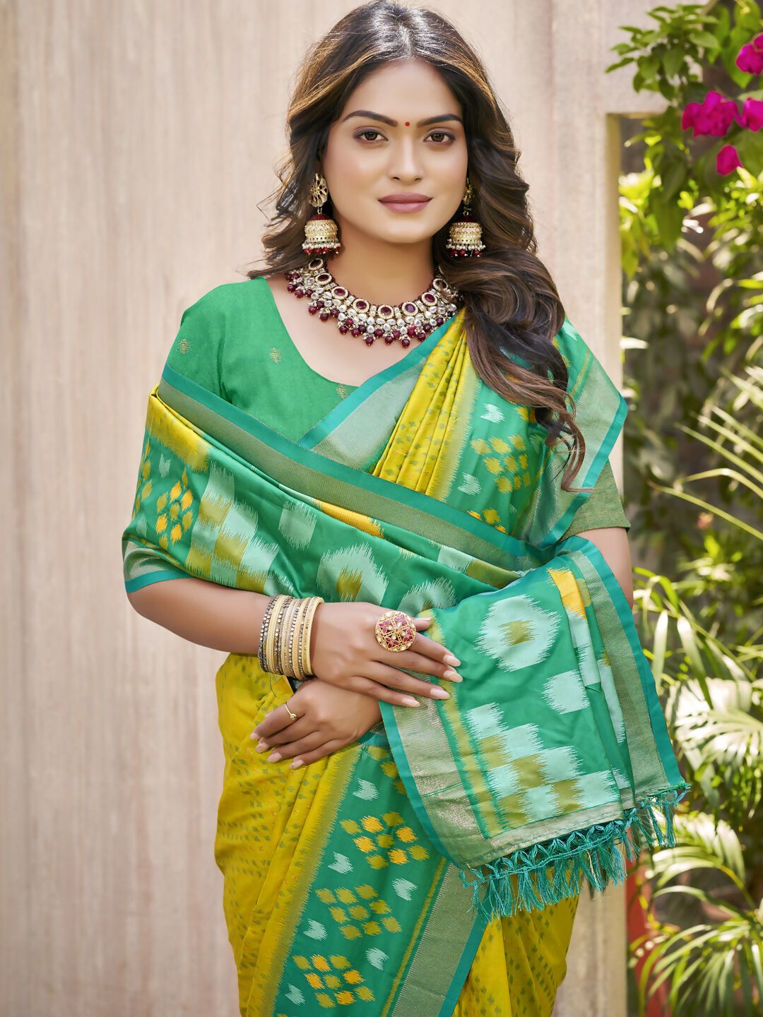 Astita Pochampalli Silk Mustard Yellow Saree