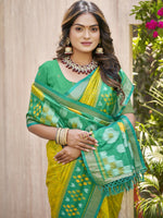 Thumbnail for Astita Pochampalli Silk Mustard Yellow Saree