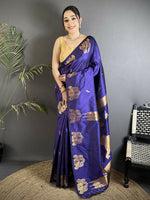Thumbnail for Joban Fashion Violet Motifs Zari Weaving Soft Silk Banarasi Saree - Dista