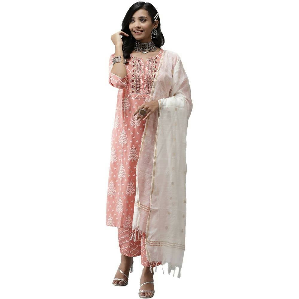 Anubhutee Women's Cotton Ethnic Motifs Printed Regular Pink Kurta Set - Distacart