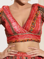 Thumbnail for Joban Fashion Maroon Multi Brocade Padded Blouse With V Neck Elbow Sleeves - Distacart