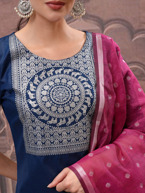 Vishudh Teal Ethnic Motifs Yoke Design Straight Kurta with Palazzo & Dupatta
