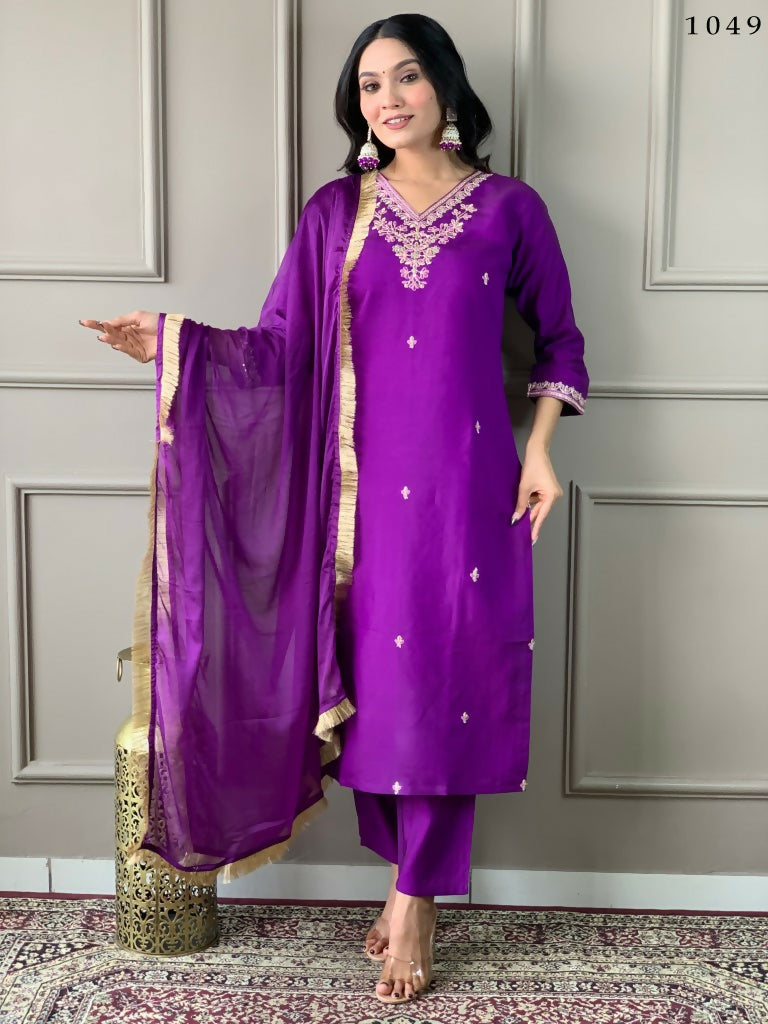 Partywear Designer Viscose Chanderi Wine Stitched Suit With Dupatta - Tanisha - Distacart