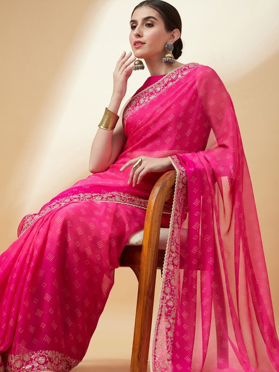 Anouk Printed Bandhani Saree - Distacart