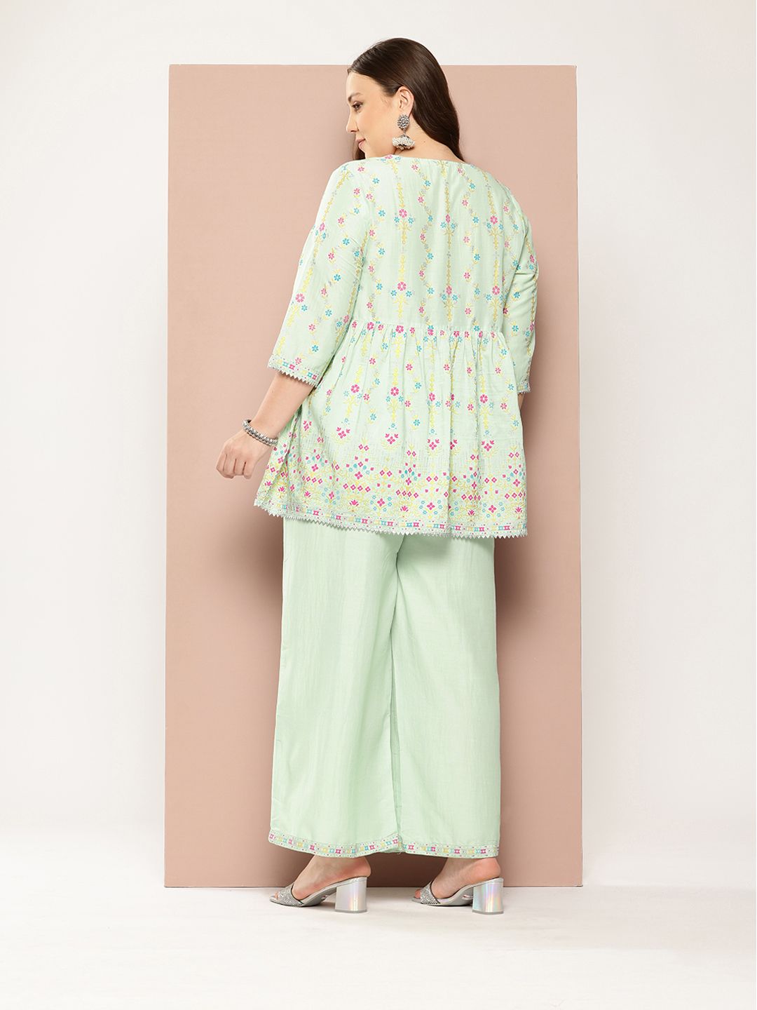 Sztori Plus Size Ethnic Motifs Printed Kurti & Palazzos